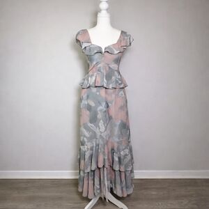 Show Me Your Mumu Weddings Floral Ruffle Maxi Dress Smocked Back Size S NWT